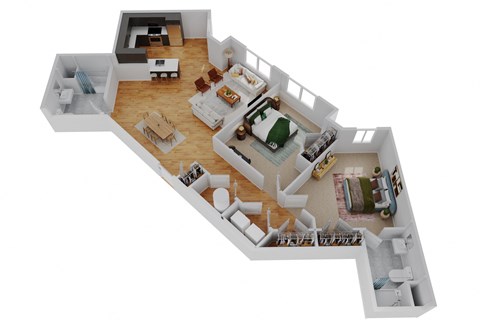 Floor plan for 2 beds, 2 baths, 1325 sqft